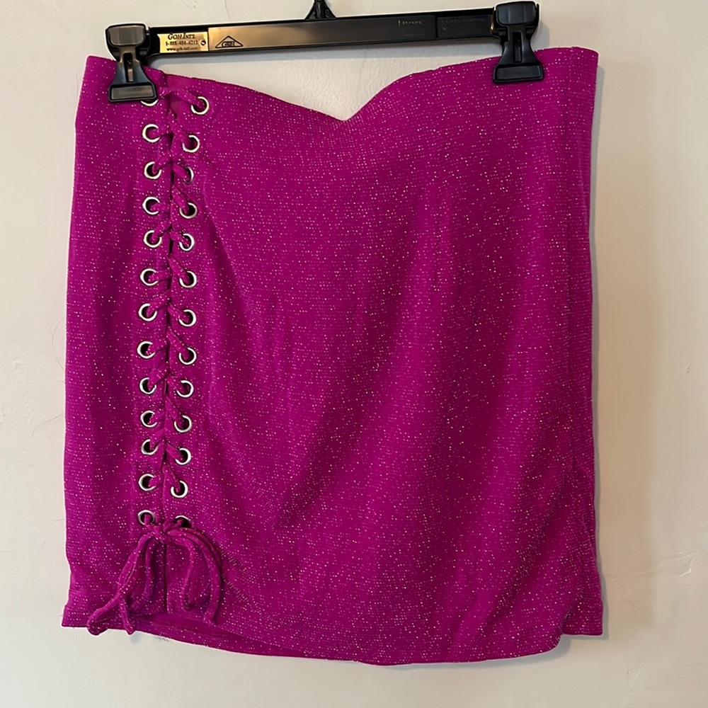 NBD Pink Shimmer Mini Skirt, Size Large